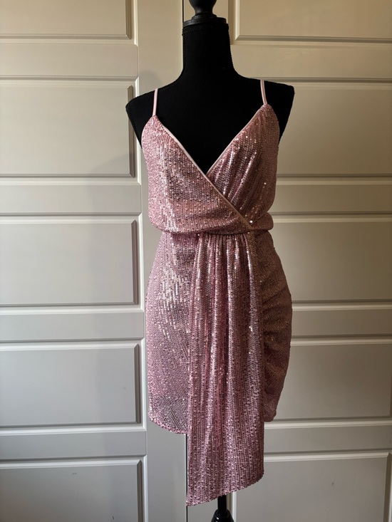 Dresses & Skirts - Pink Sequin Draped Wrap Mini Dress